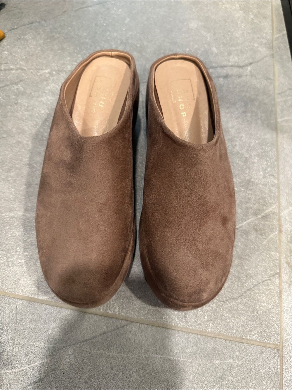ShuShop Women's Suede Slip-On Mules in Brown